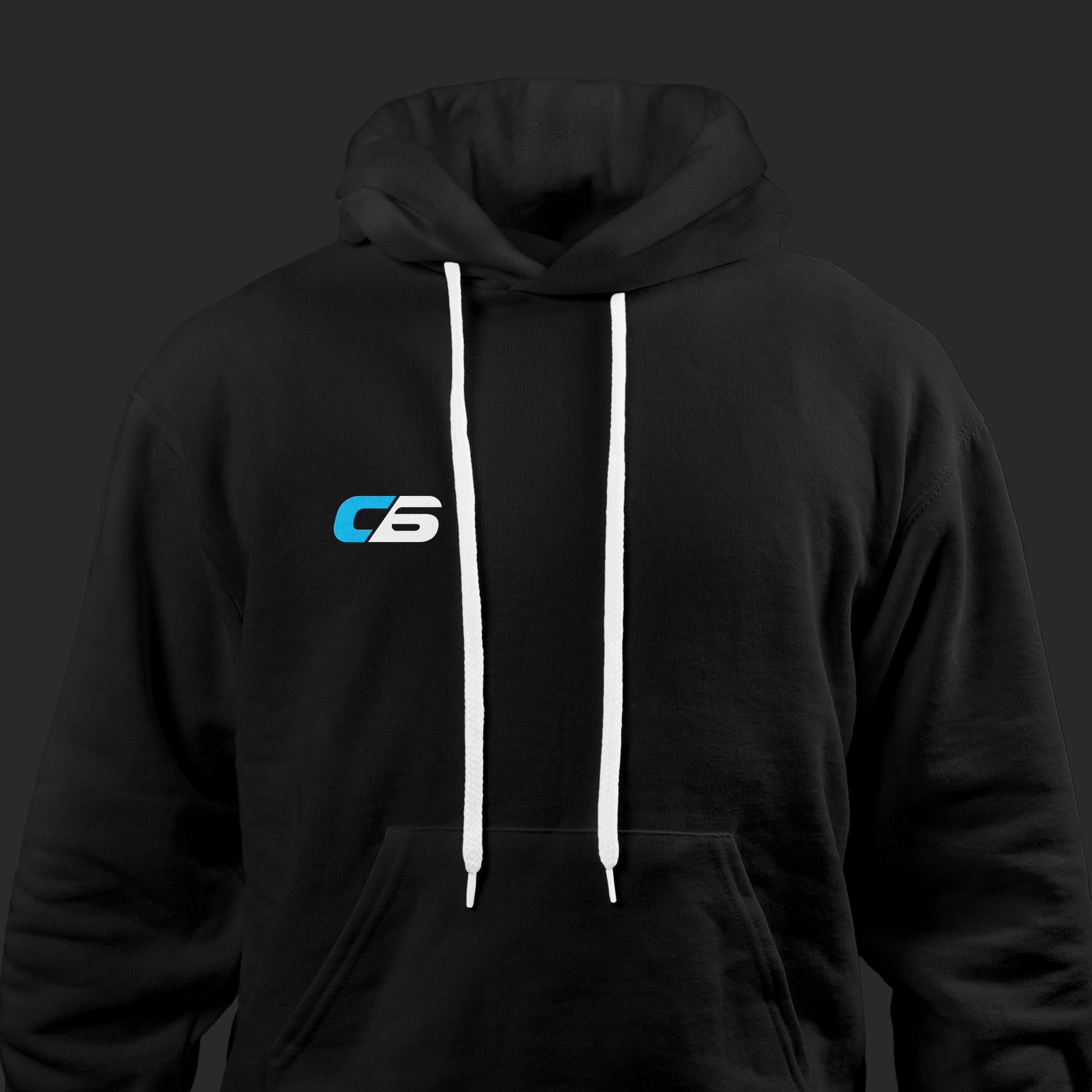 Black Check6ix pullover hoodie with blue and white C6 chest logo